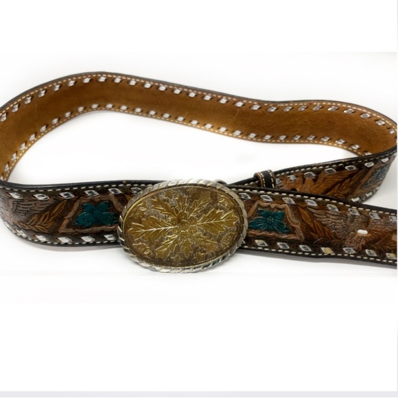 Vintage Western Leather Large Buckle Belt main image 4